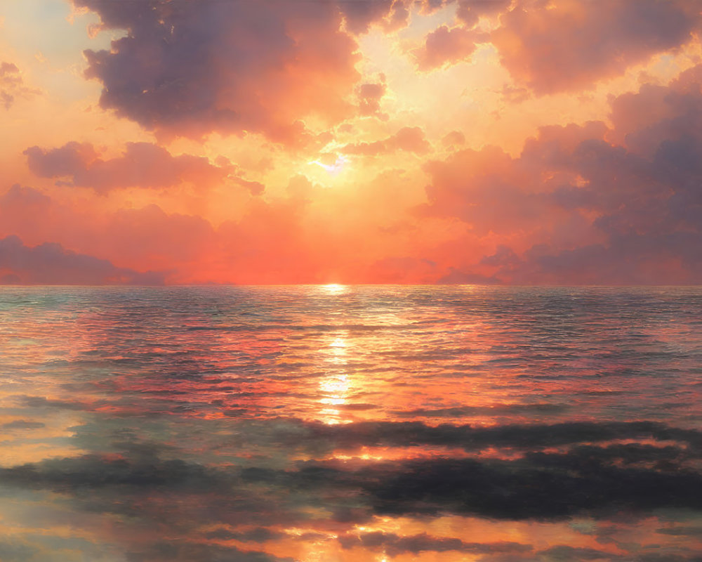 Tranquil sunset beach scene with orange and yellow hues on calm sea