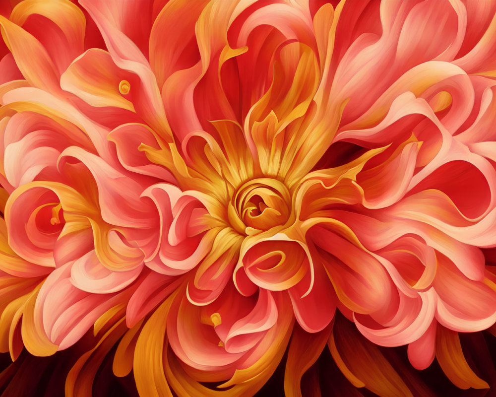 Detailed red and orange flower digital artwork with swirling petals