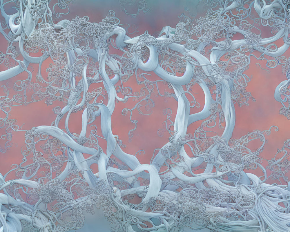 Intricate Fractal Pattern on Soft Blue & Peach Cloudy Background