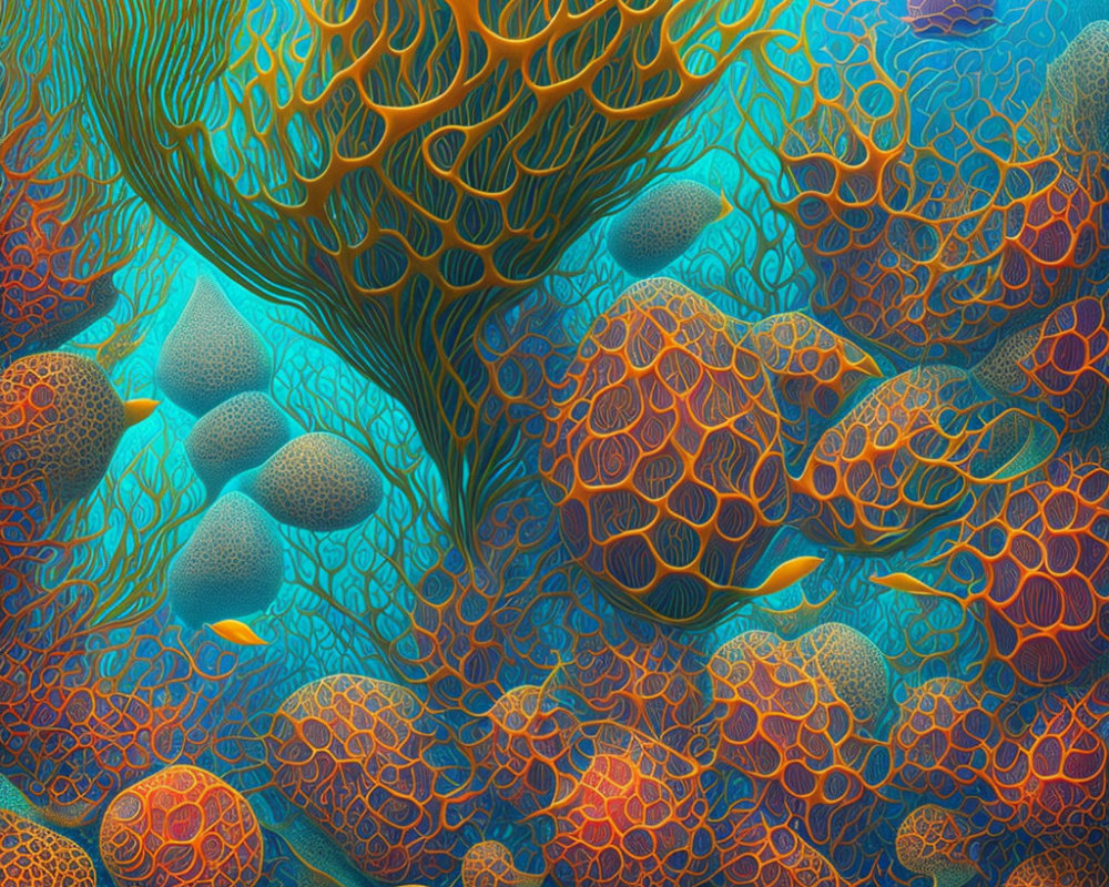 Colorful Underwater Scene with Stylized Coral and Fish