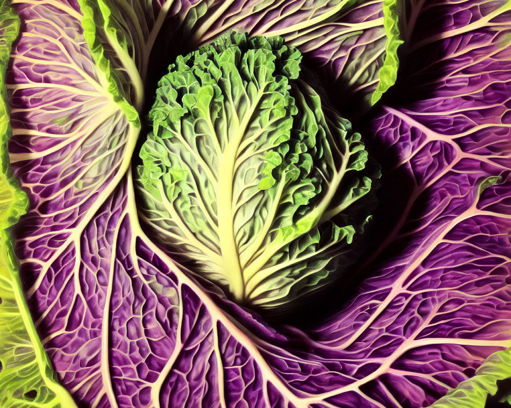 Colorful digital artwork: Purple cabbage with intricate leaf patterns