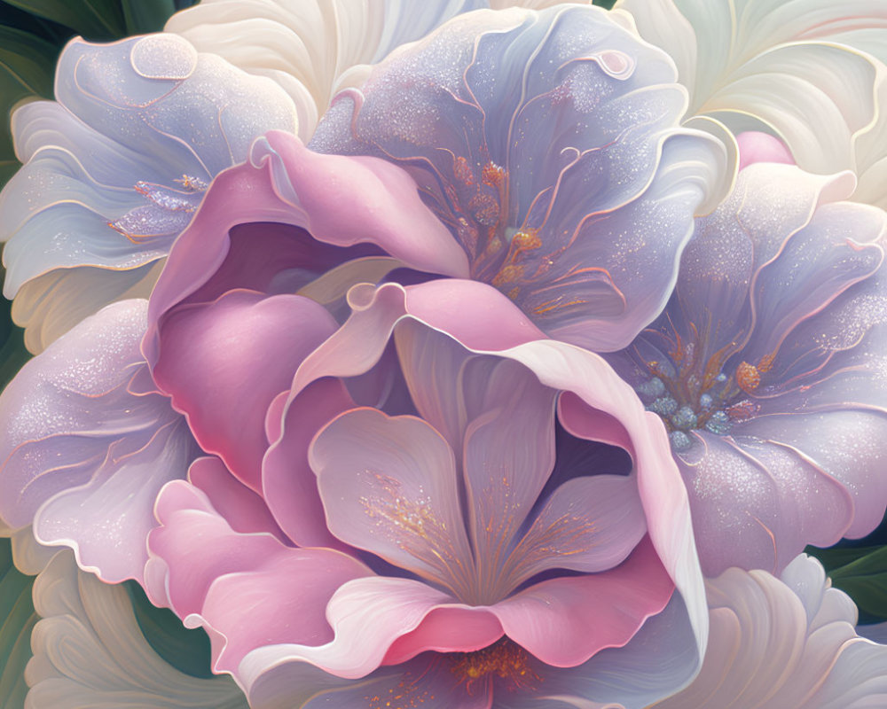 Ethereal pink and white flowers digital painting