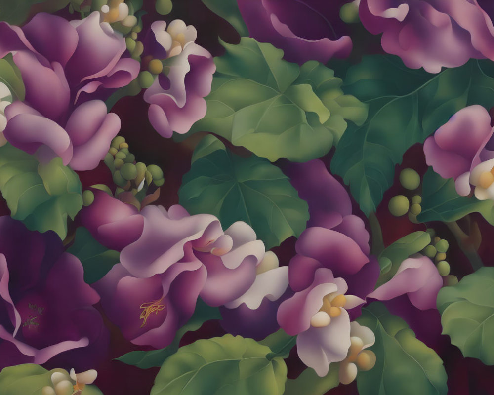 Purple and White Flowers in Moody Digital Artwork