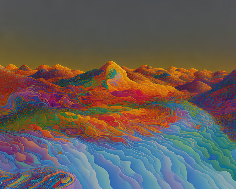 Colorful Psychedelic Landscape with Undulating Hills in Spectrum