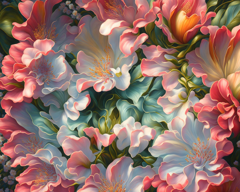 Colorful Floral Painting with Delicate Petals and Prominent Stamens