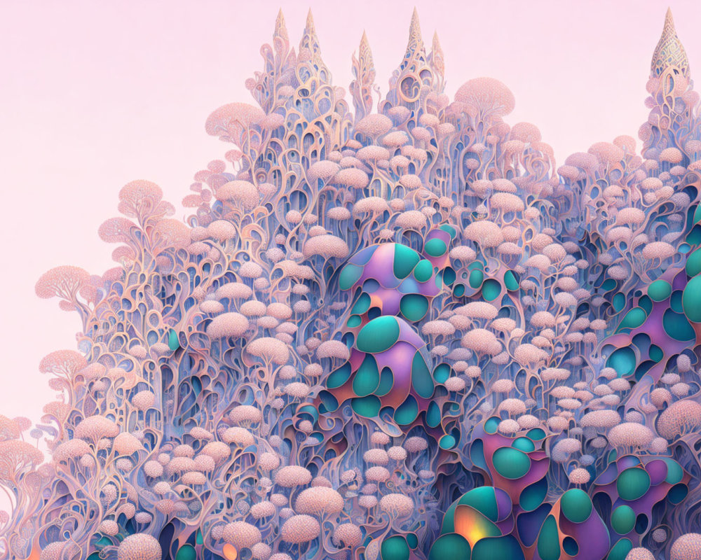 Fractal-like Coral Formations in Pastel Pink and Blue-Green Palette