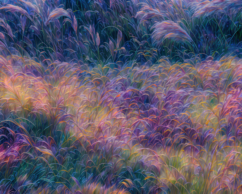 Colorful Impressionistic Field of Tall Grasses with Dreamlike Quality