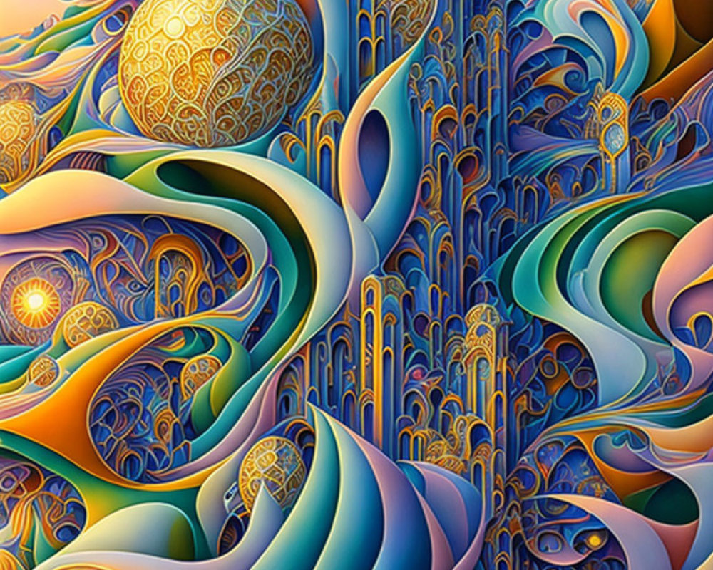 Colorful Psychedelic Art with Swirling Patterns and Organic Shapes