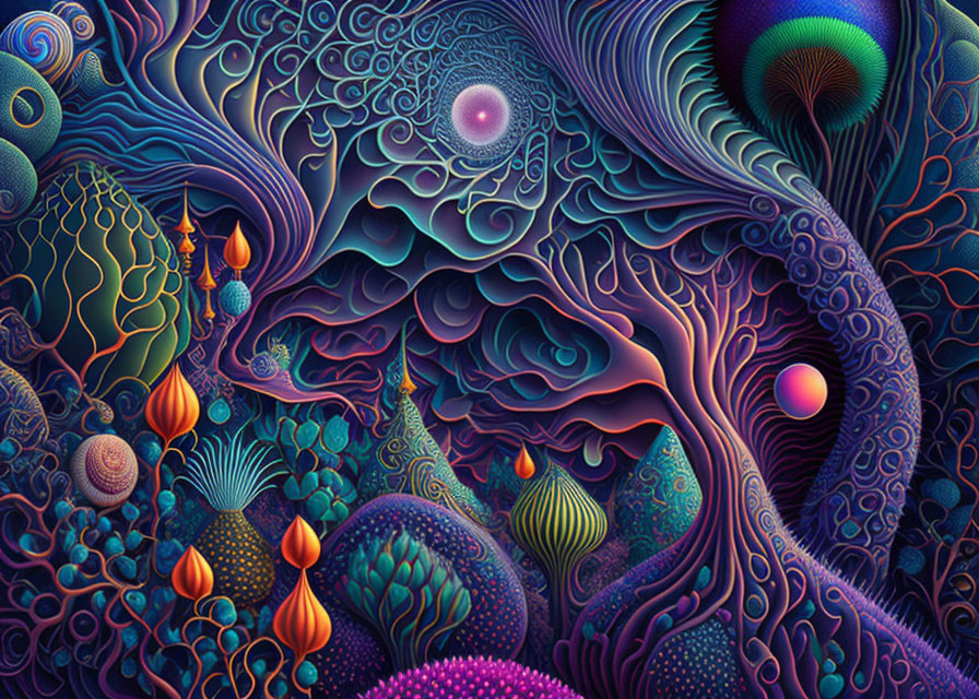 Colorful Psychedelic Underwater Artwork with Abstract Organic Forms