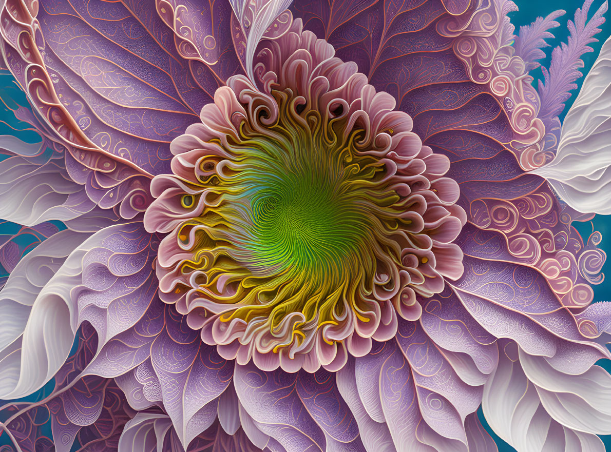 Detailed Floral Design Artwork in Purple, Green, and Teal