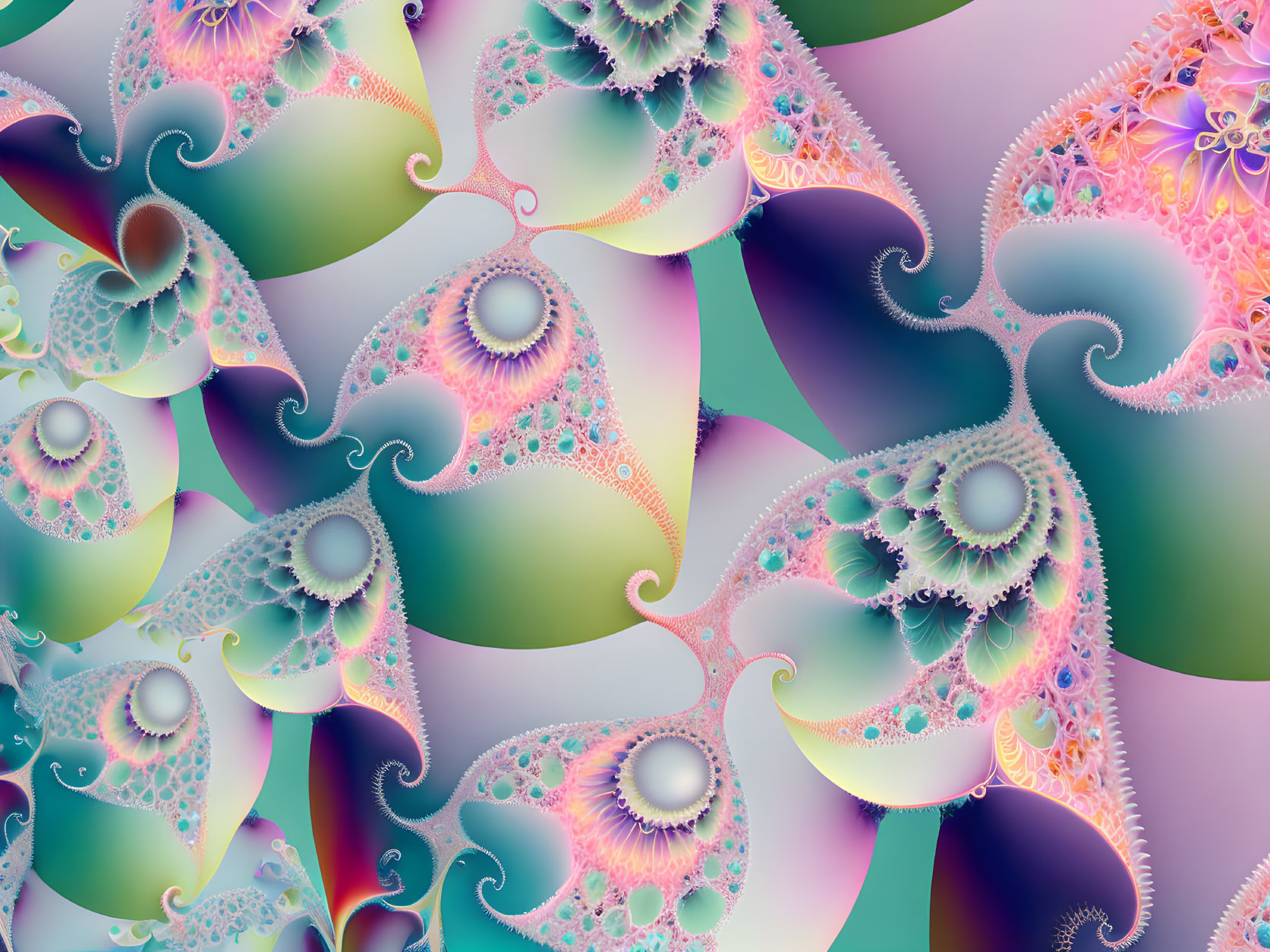 Colorful Fractal Image with Pastel Hues and Intricate Patterns