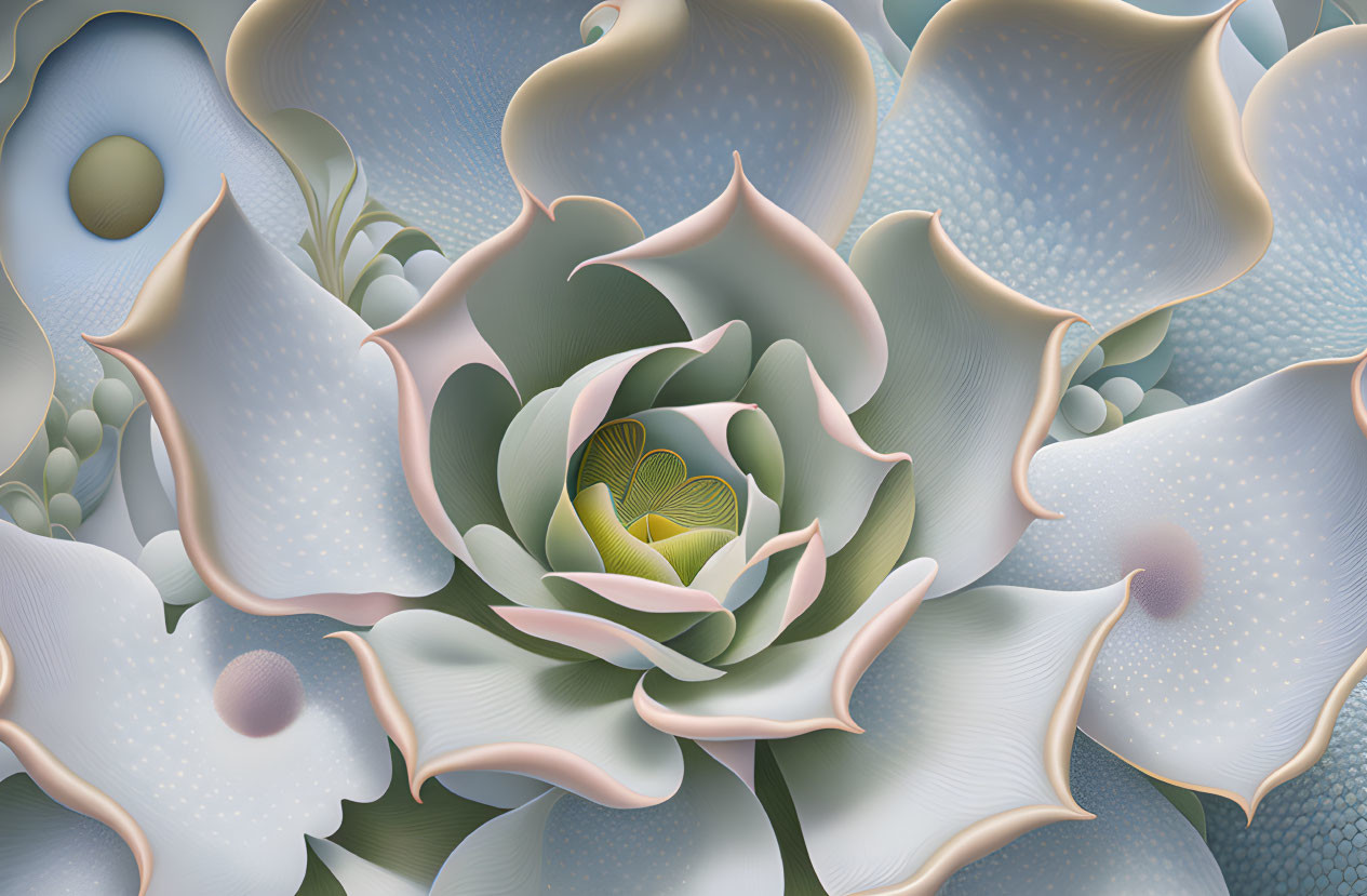 Floral-themed digital artwork with layered soft-hued petals