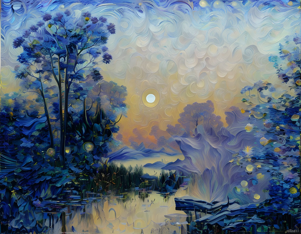 Colorful Van Gogh-Inspired Painting: Swirling Skies, Radiant Sunset, Fl