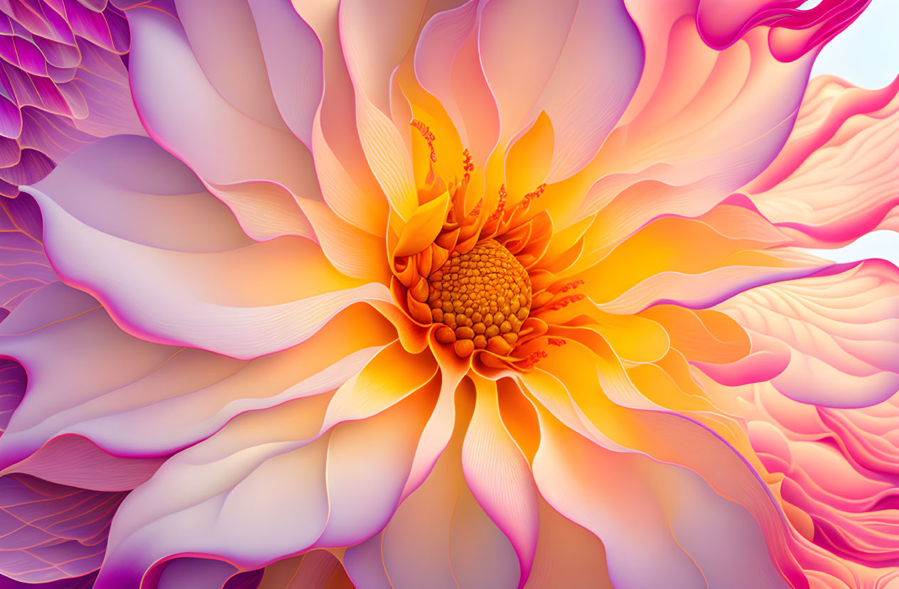 Abstract close-up flower art with vibrant pink and orange petals