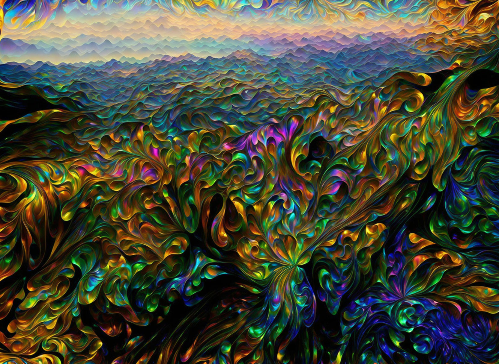 Colorful Swirling Patterns in Digital Art Piece