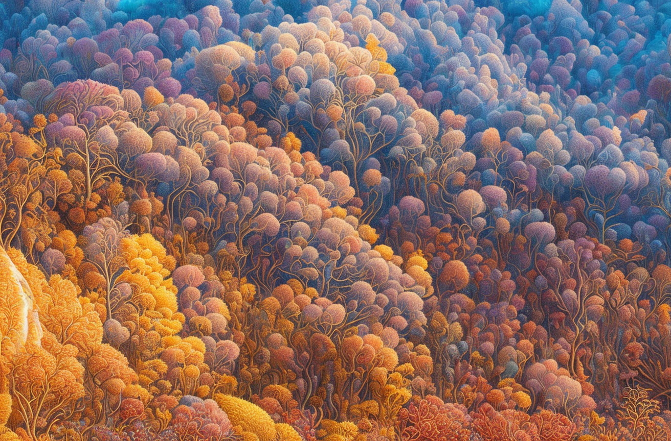 Colorful autumn forest with vibrant orange, red, and yellow trees