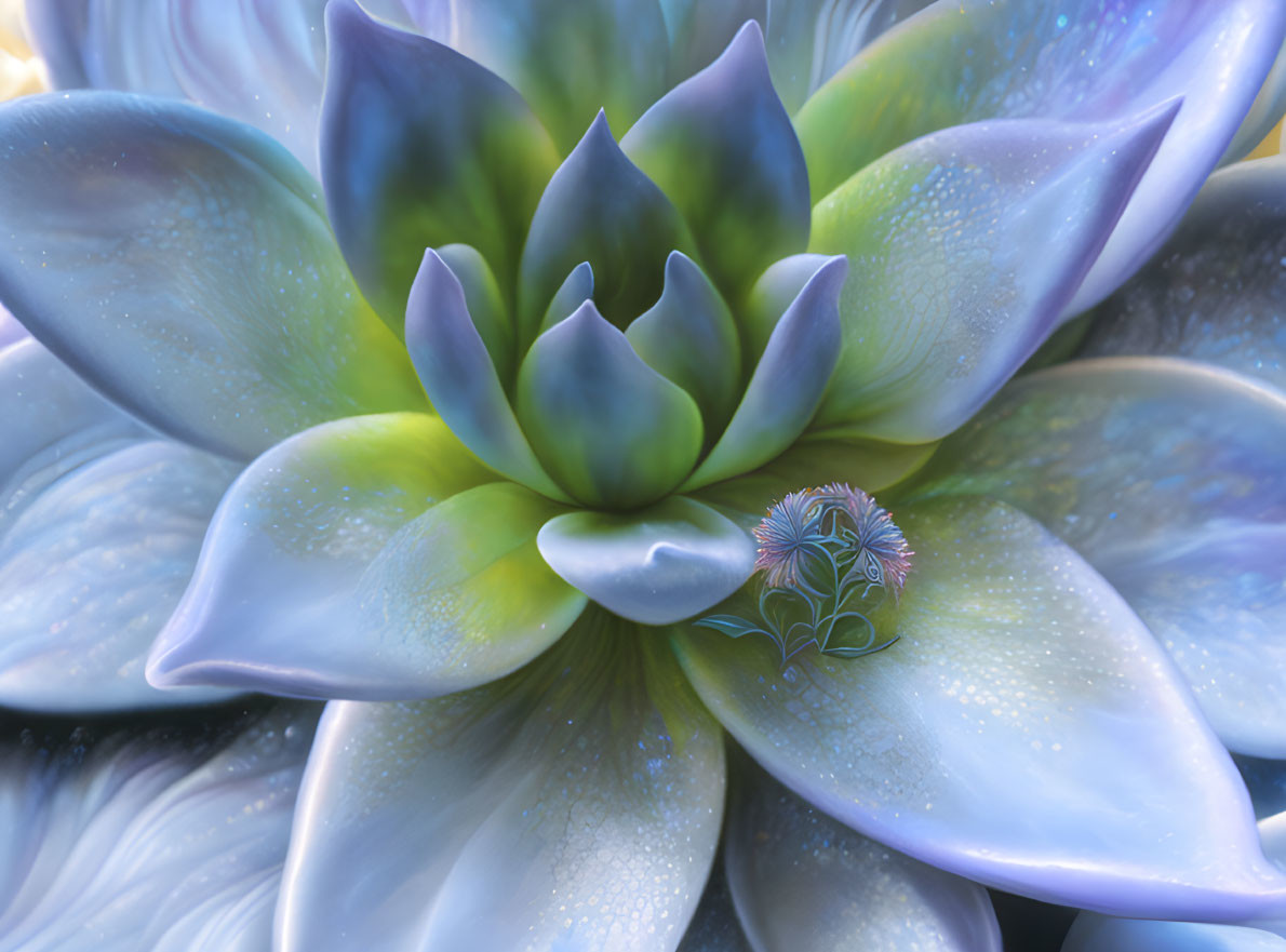 Detailed digital art of surreal blue flower with translucent petals