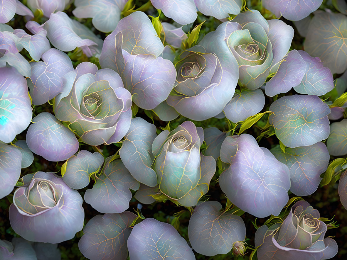 Pale Blue-Green Succulents with Rose-Like Formations and Delicate Vein Patterns