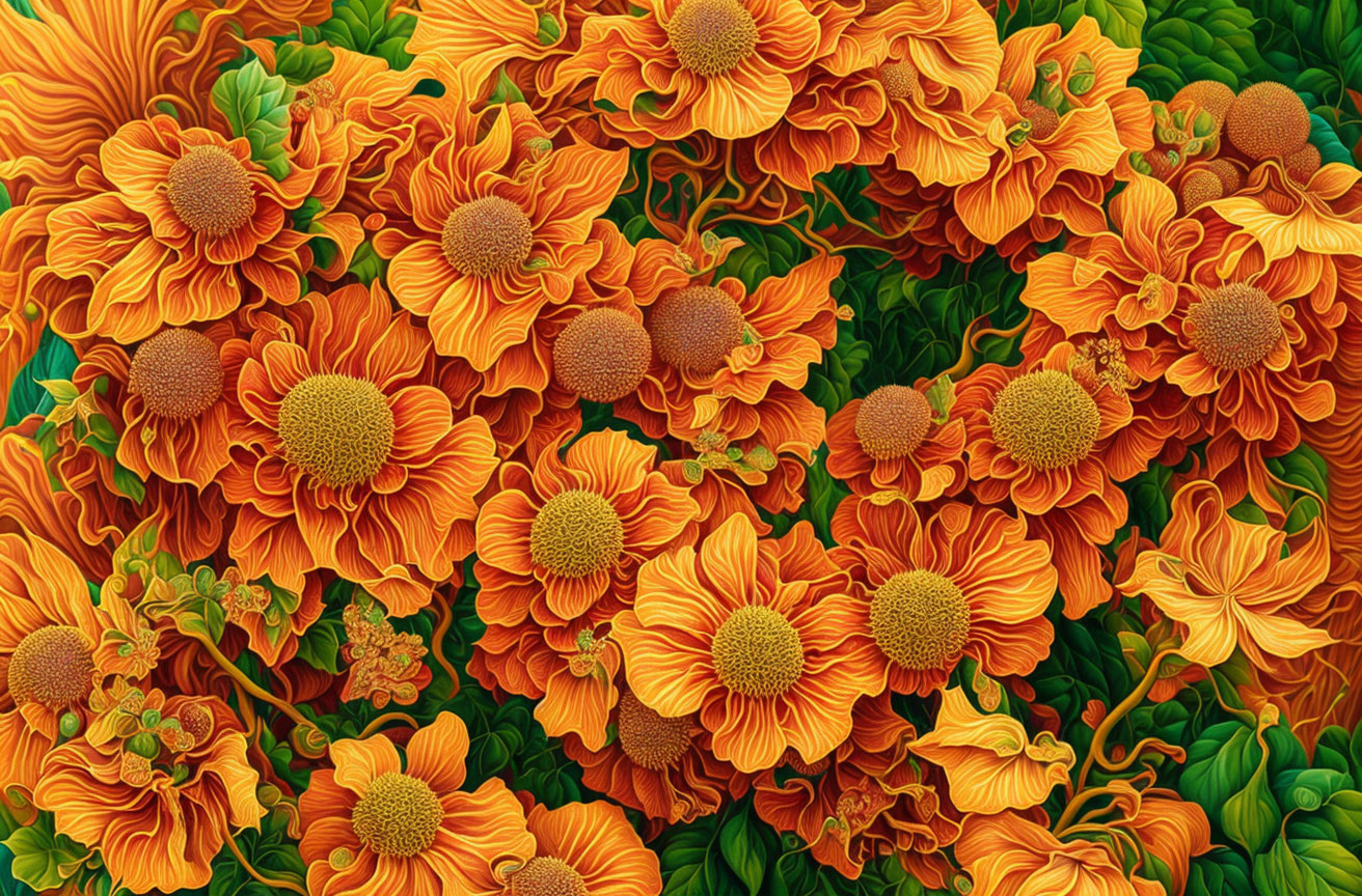 Colorful Floral Pattern with Orange and Yellow Flowers