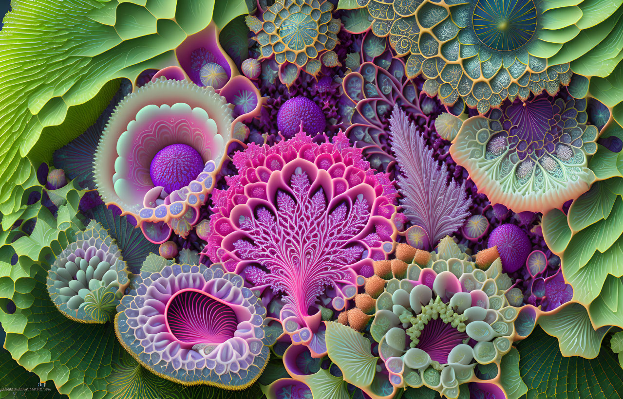 Colorful Digital Artwork: Fractal Patterns of Coral Reefs