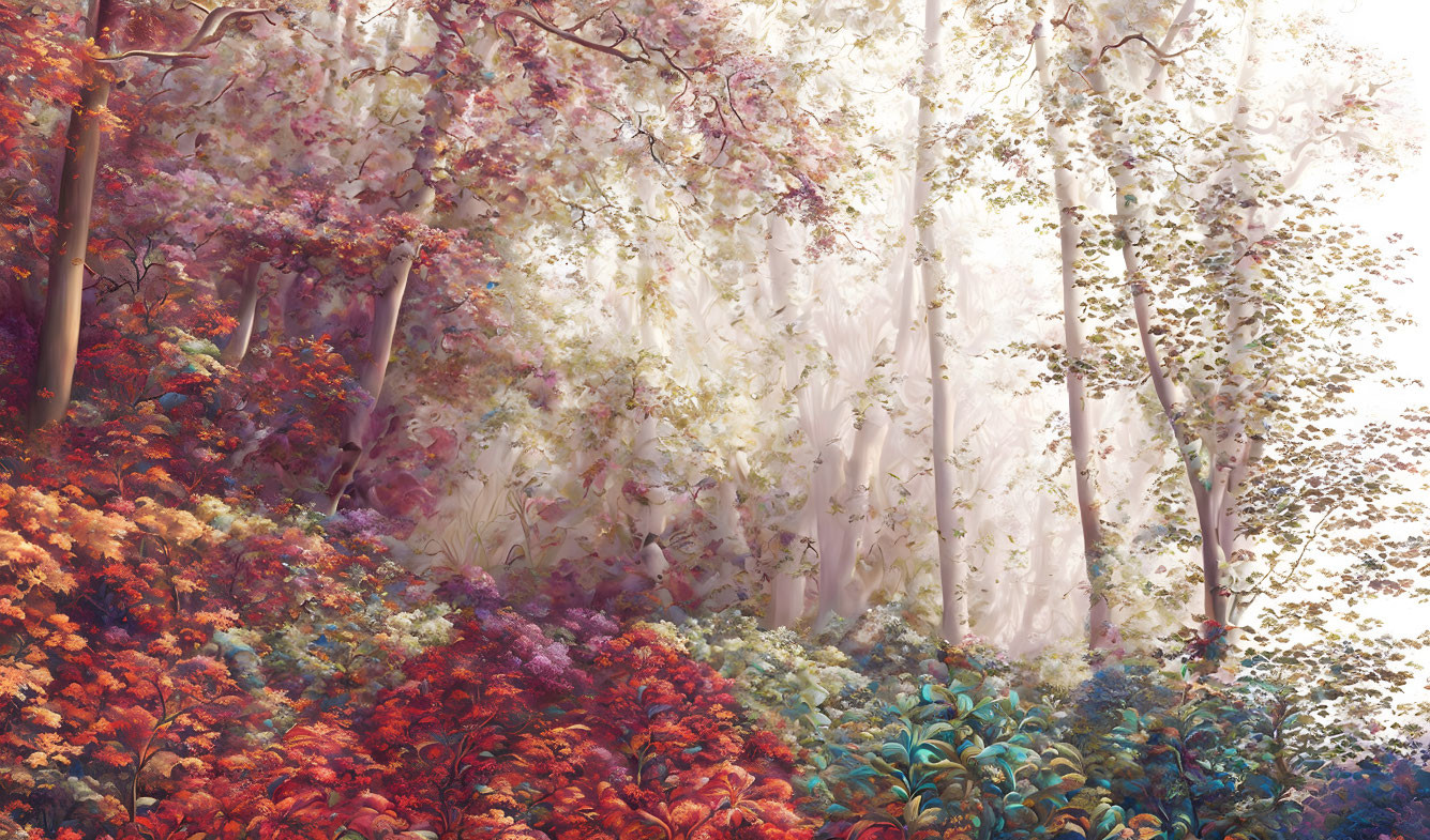 Colorful Foliage in Vibrant Forest Scene