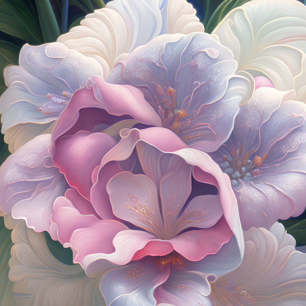 Ethereal pink and white flowers digital painting