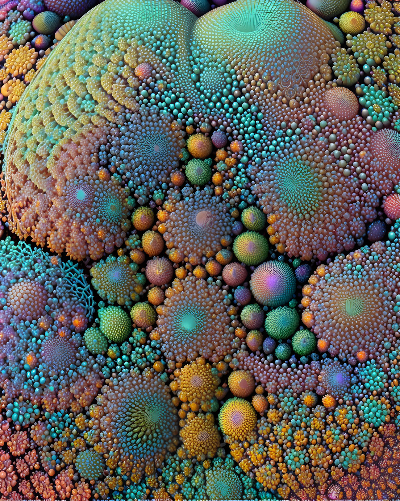 Colorful 3D fractal image with interconnected spheres