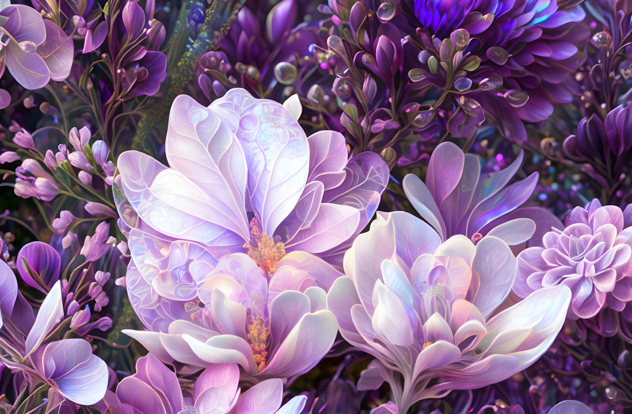 Vibrant Purple and Lilac Flowers in Dreamy Digital Art