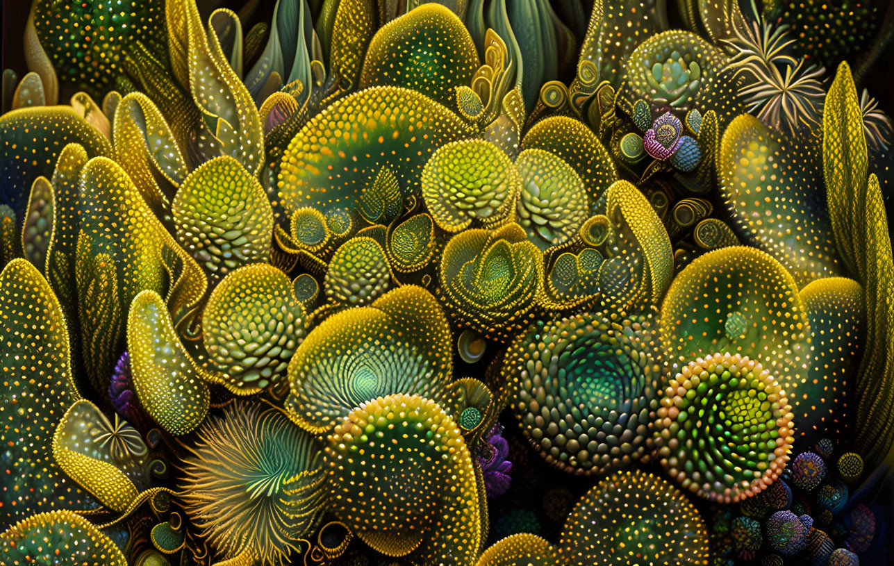 Vibrant organic cactus patterns in abstract digital art