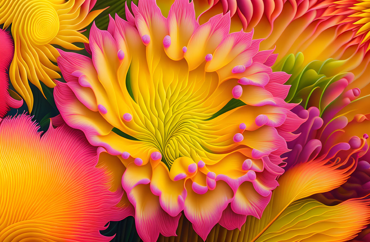 Colorful Abstract Flower Patterns in Yellow, Orange, Pink, and Red