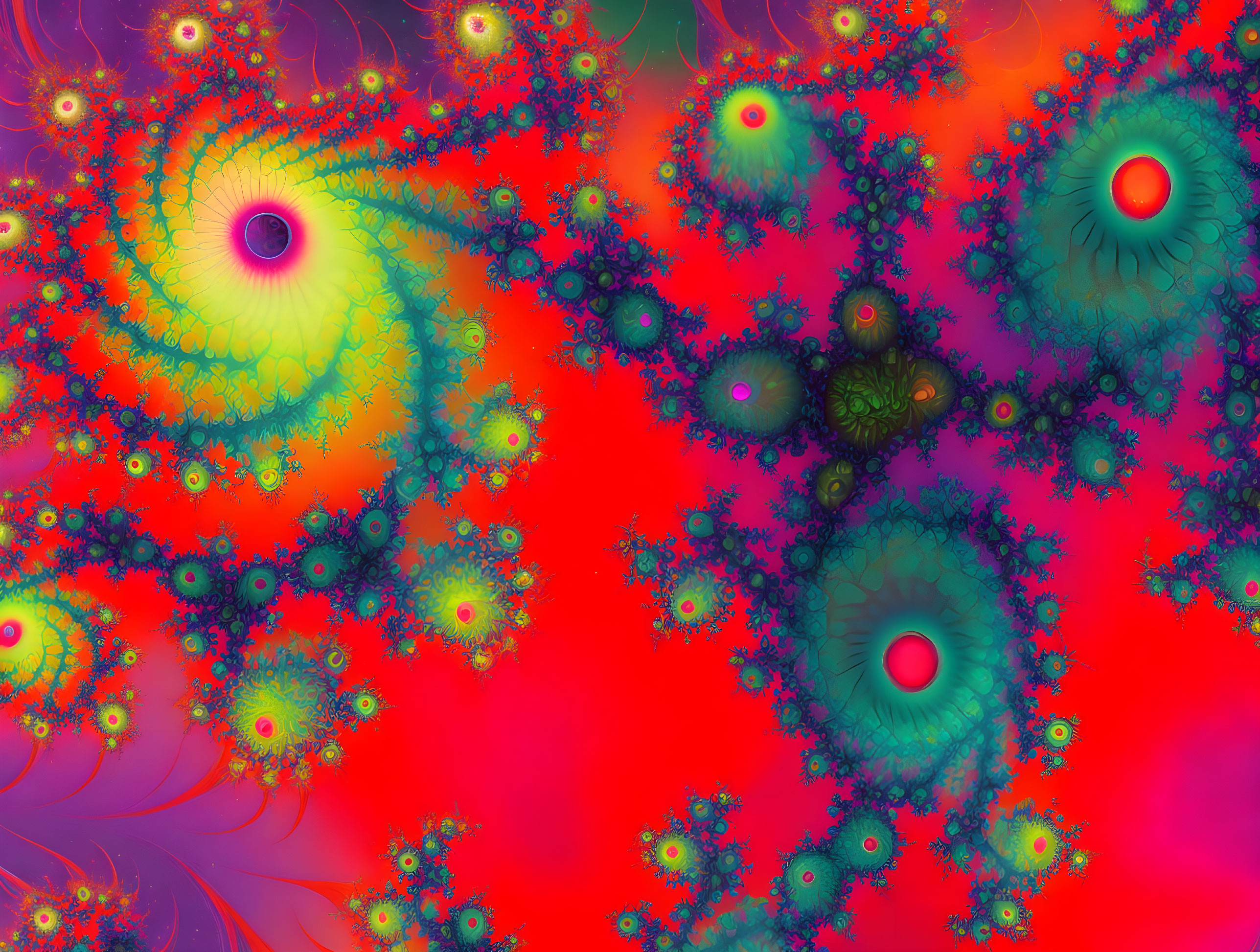 Colorful Swirling Fractal Art in Green, Red, and Yellow Hues