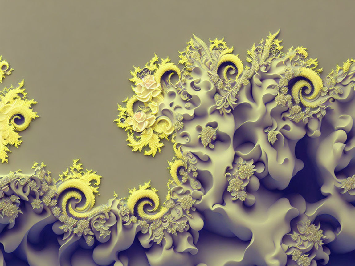 Abstract Fractal Image: Yellow Patterns on Grey Background