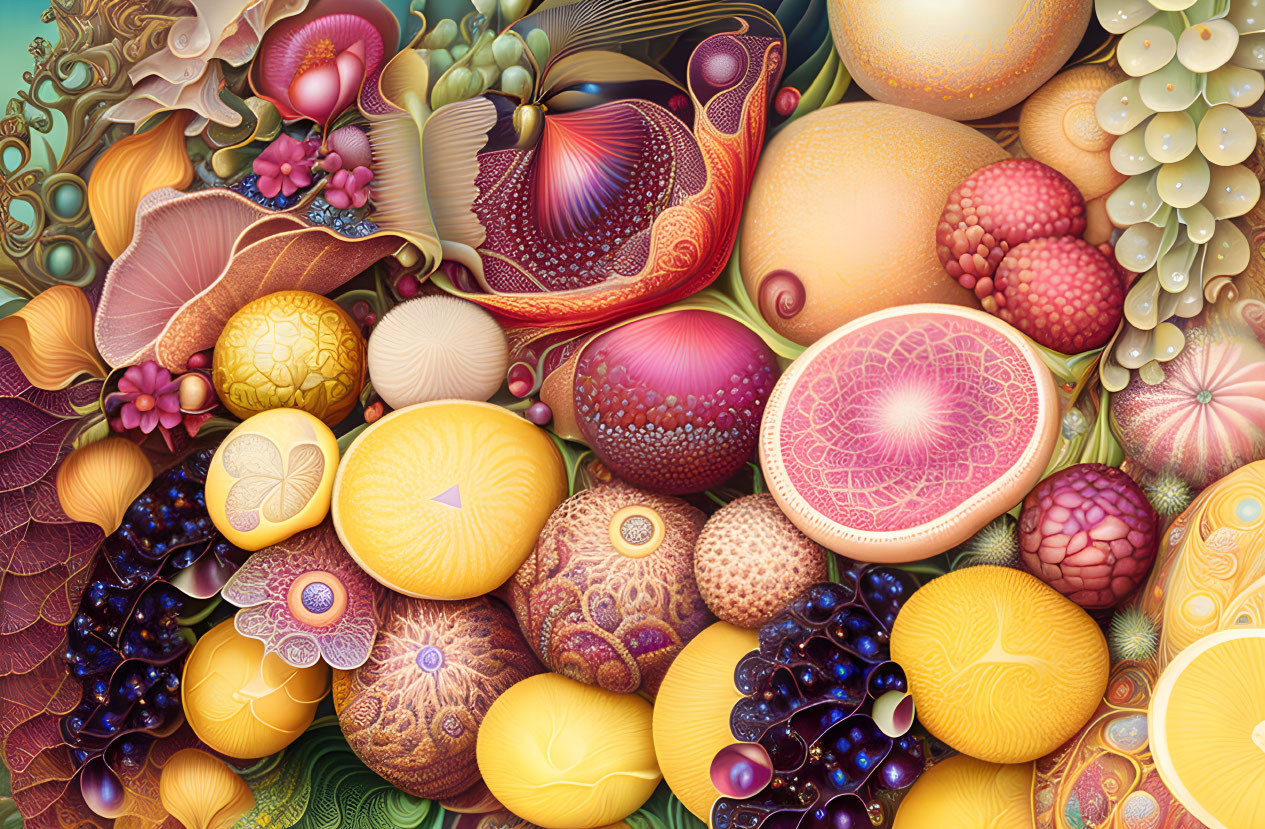 Colorful Stylized Fantastical Fruits Artwork with Rich Textures