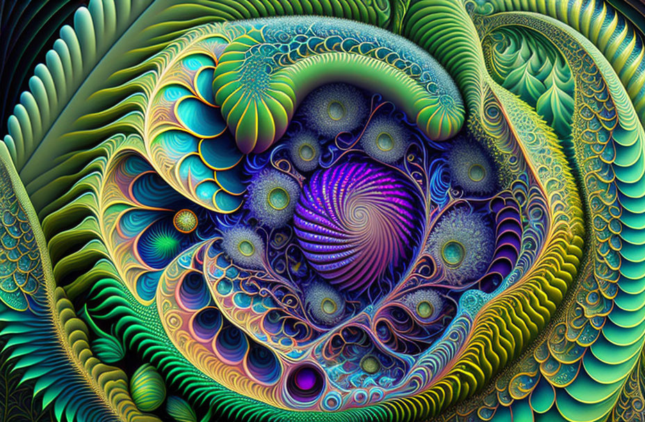 Intricate Spiral Patterns in Blue, Green, and Purple