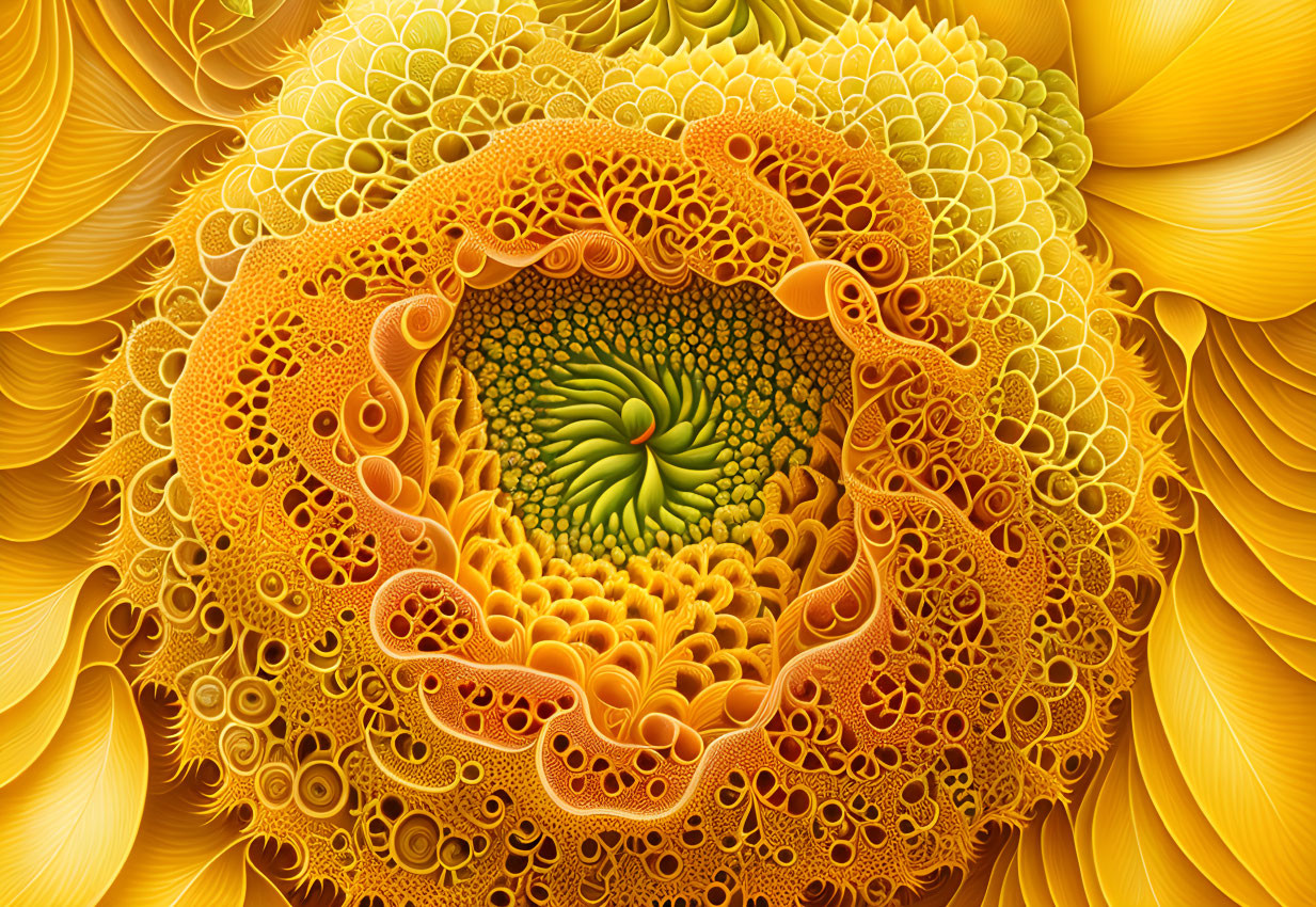 Colorful Fractal Design: Yellow and Orange Swirling Patterns