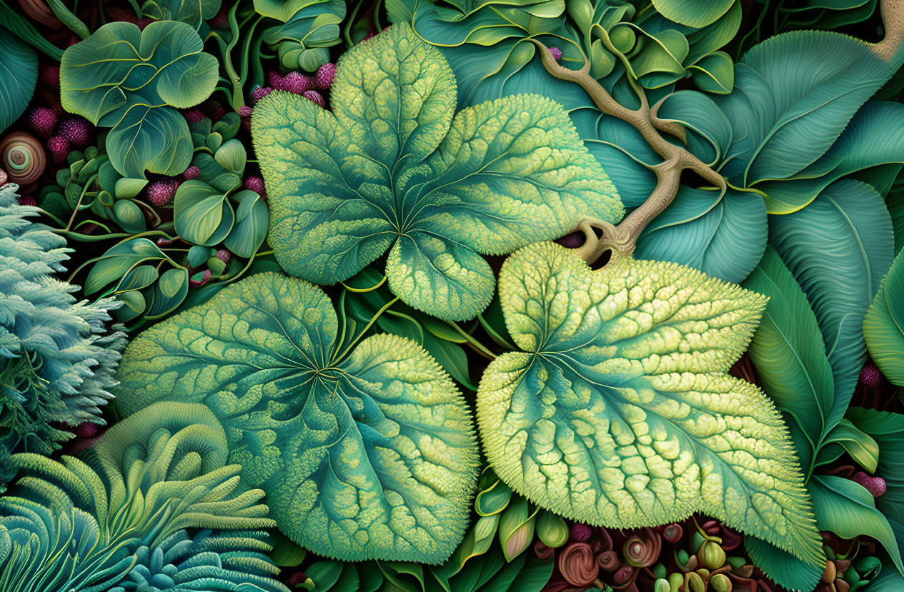 Digital Art: Vibrant Green Foliage with Camouflaged Snake