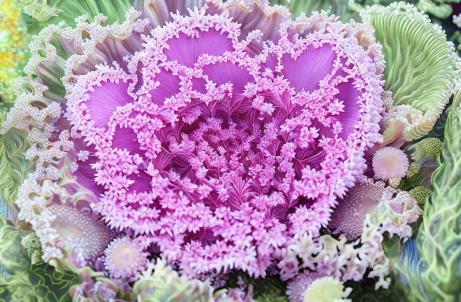 Vibrant Pink and Green Coral Arrangement with Intricate Textures