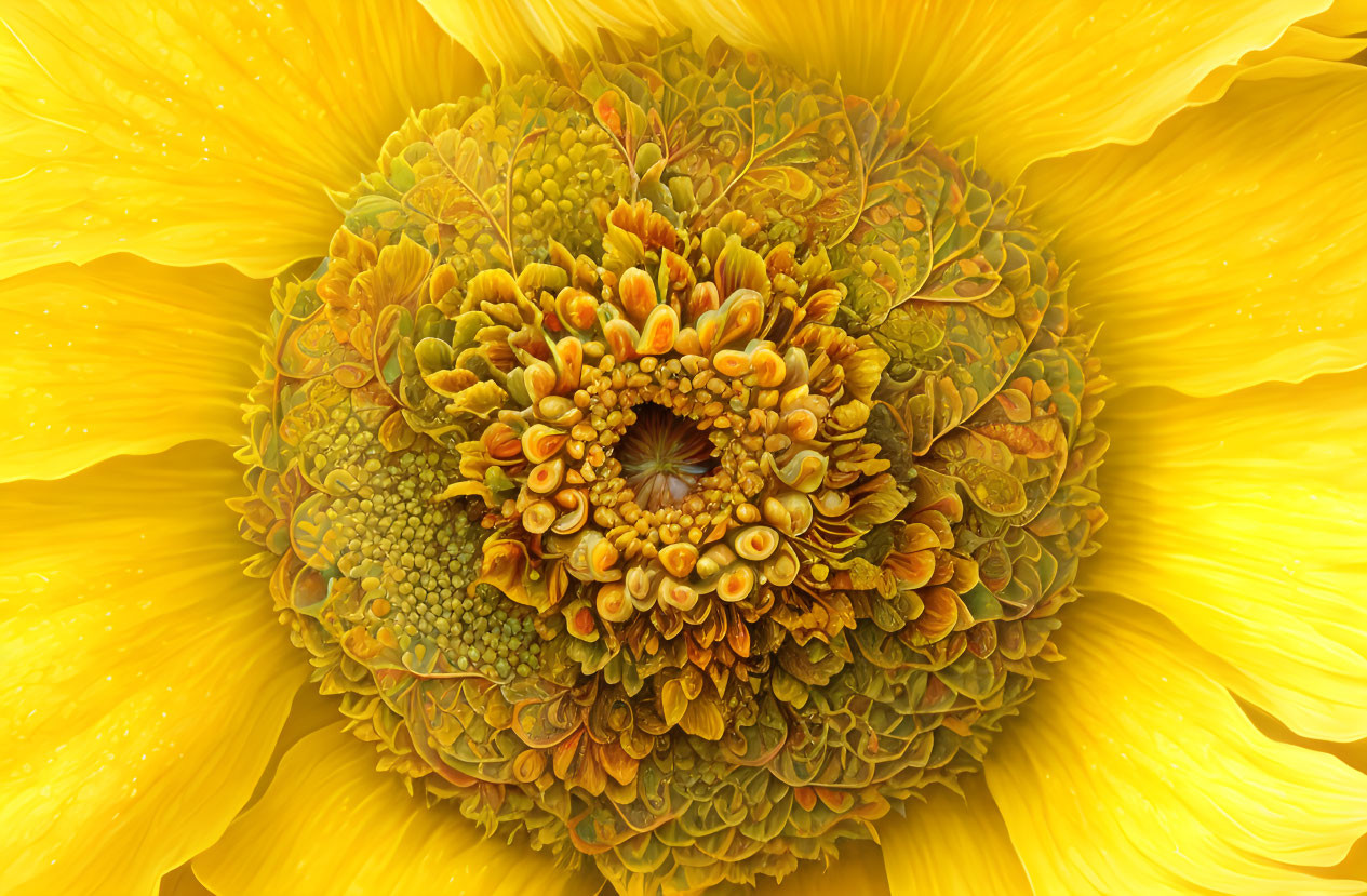 Detailed Close-Up of Vibrant Sunflower Center and Petals