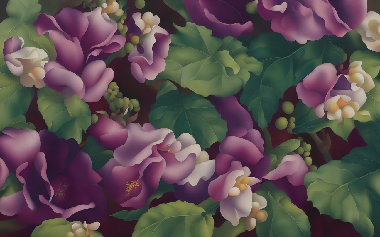 Purple and White Flowers in Moody Digital Artwork