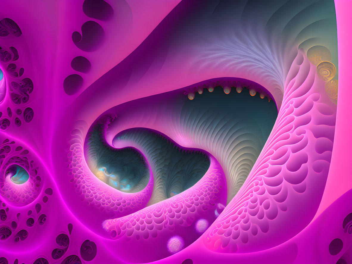 Swirling Pink, Purple, and Blue Fractal Art with Abstract Patterns