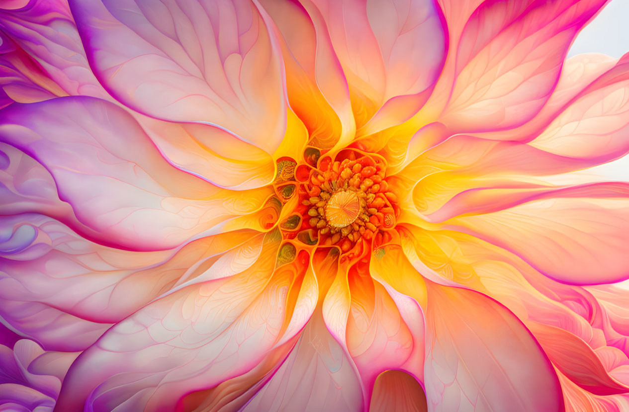 Colorful Close-Up Flower Image with Pink, Orange, and Yellow Flame-Like Patterns