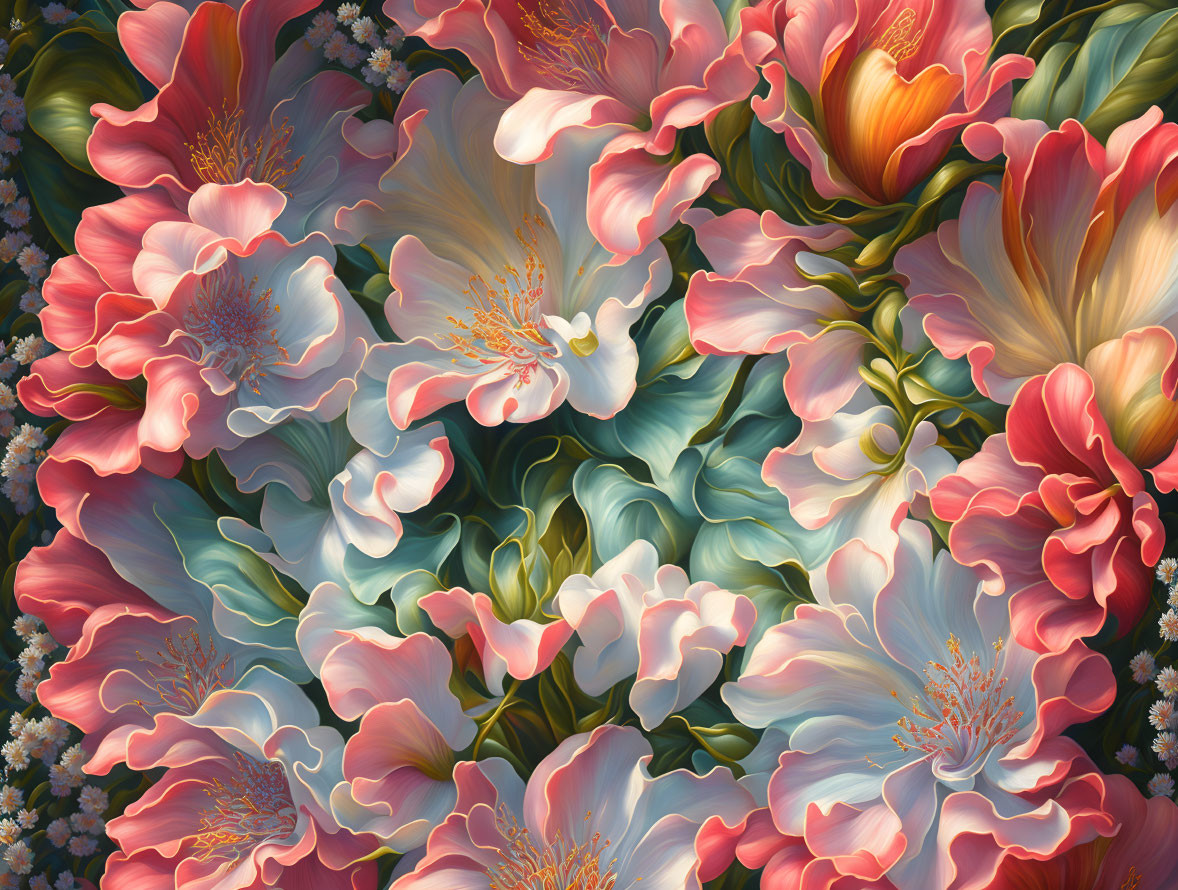 Colorful Floral Painting with Delicate Petals and Prominent Stamens