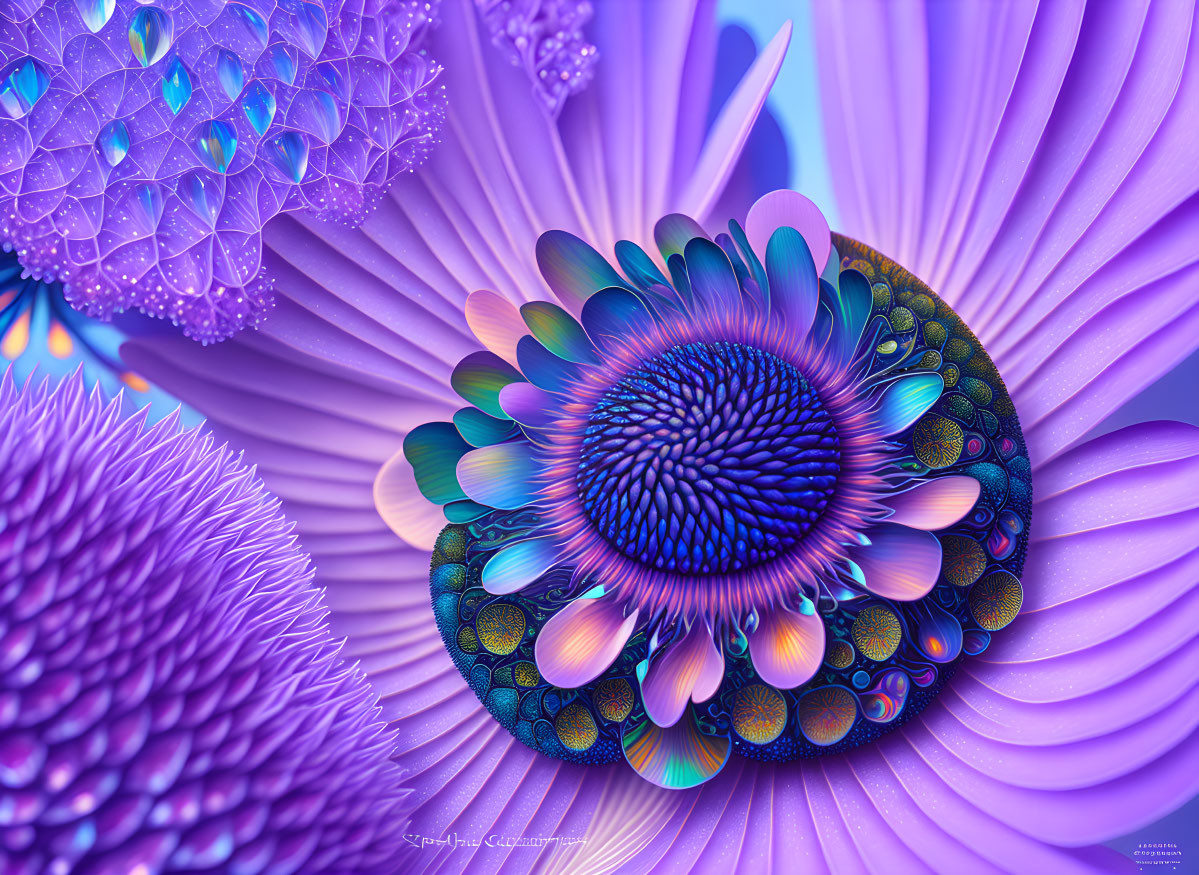 Colorful Fractal-Like Floral Patterns in Purple and Blue