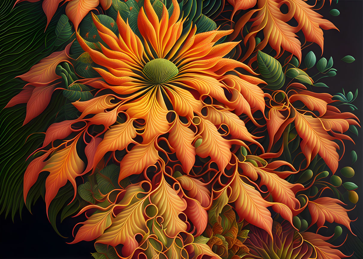 Stylized orange flower digital artwork with intricate petals