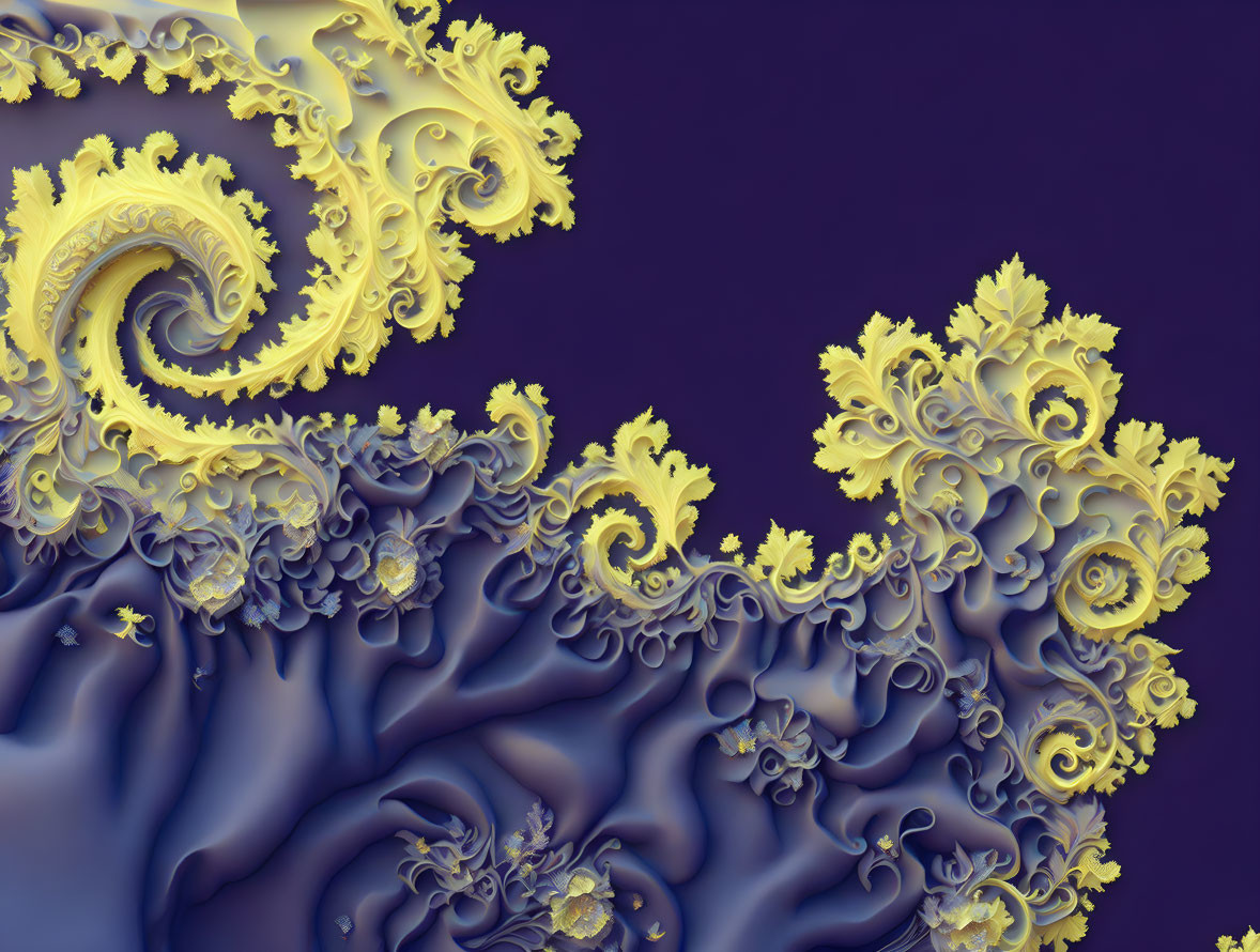 Intricate Yellow Fractal Pattern on Purple Background