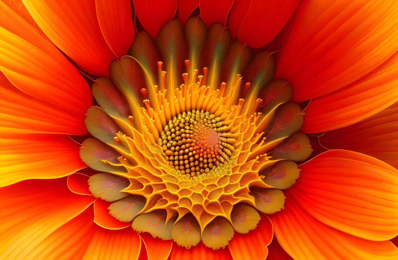 Detailed Close-Up of Vibrant Orange Flower with Yellow Stamens