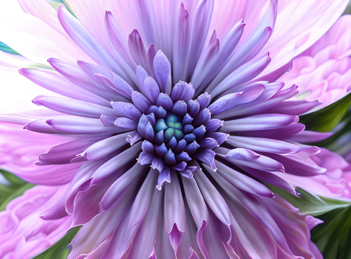 Detailed Close-Up of Vibrant Purple Flower with Gradient Center and Soft Pink Petals