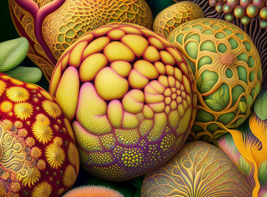 Colorful Spherical Objects with Intricate Patterns in Close Proximity