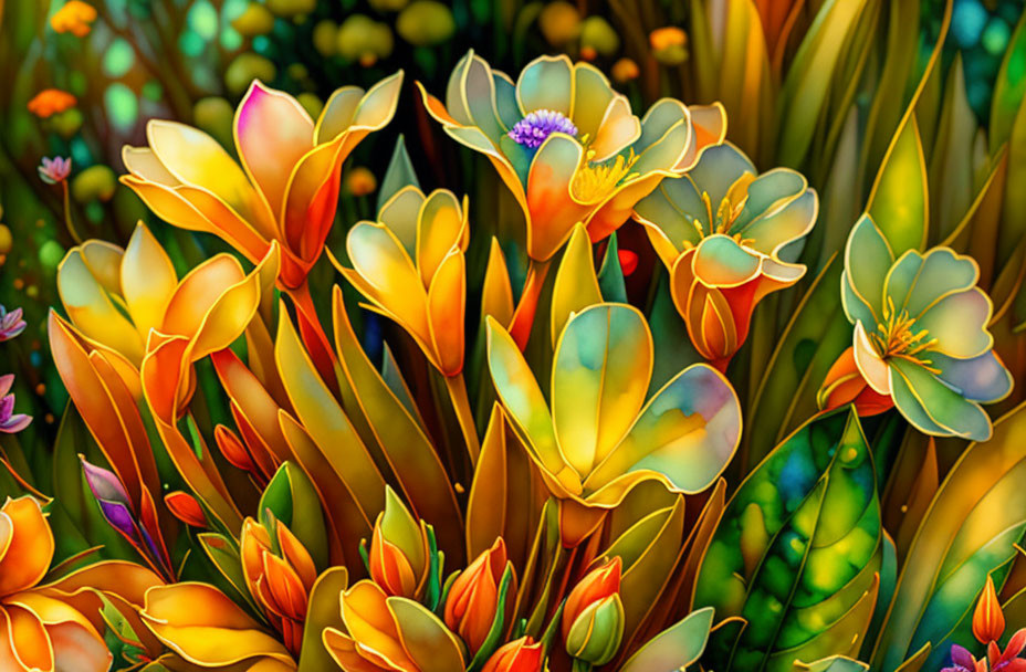 Colorful Stylized Flower Digital Art with Bokeh Background