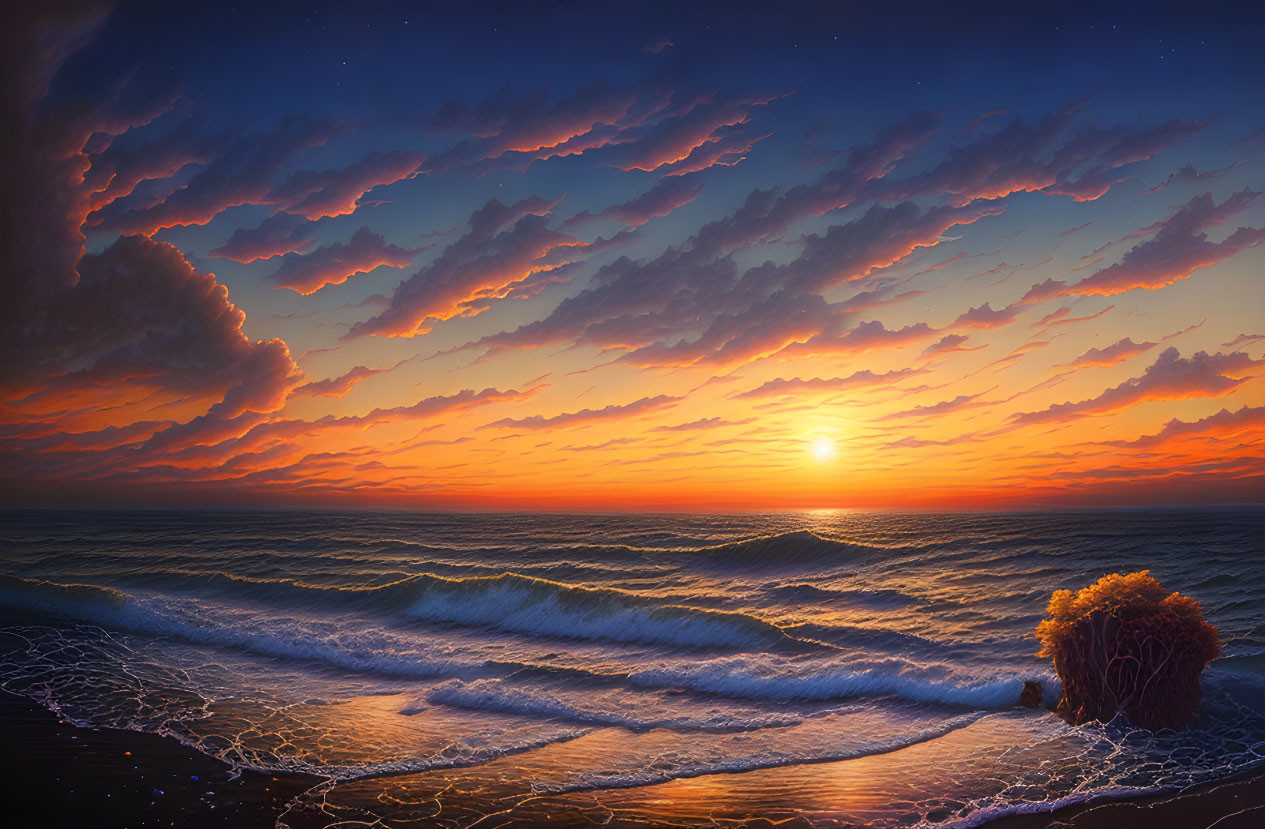 Vivid Orange and Blue Sunset Over Ocean